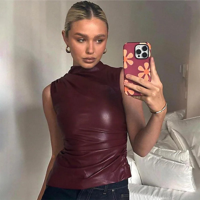 Y2K Leather Evening Top